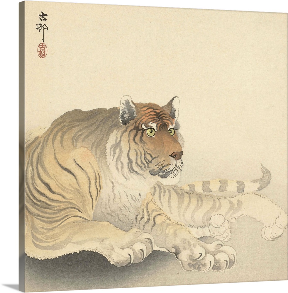 Resting Tiger, by Ohara Koson and Matsuki Heikichi, c. 1900-30, Japanese print, woodcut,.