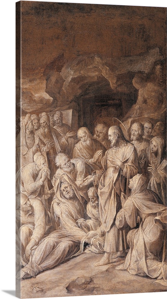 Resurrection of Lazarus, by Camillo Procaccini, 1620 - 1620 about, 17th Century, monochrome oil on canvas, cm 98 x 47 - It...