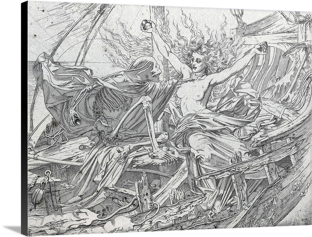 COLERIDGE, Samuel Taylor (1772-1834); Dore, Paul Gustave (1832-1883). The Rime of the Ancient Mariner. 1877. Scene of deat...