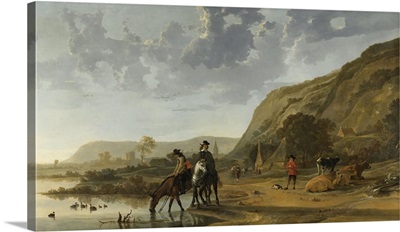 River Landscape with Riders, by Aelbert Cuyp, 1653-57