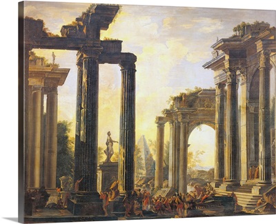 Roman Ruins with the Resurrection of Drusiana, by Giovanni Ghisolfi, 17th c