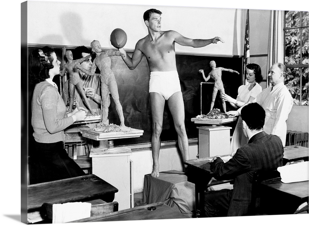 Warner Bros.' Ronald Reagan, corralled into posing for a University of Southern California sculpture class as a publicity ...
