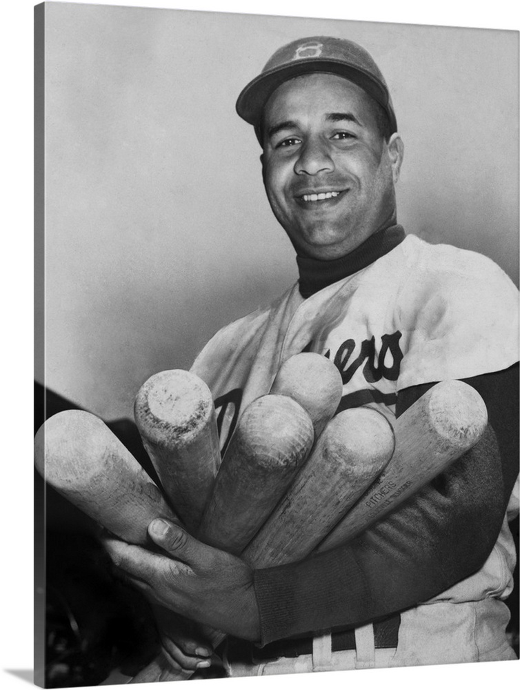Roy Campanella, catcher for the Brooklyn Dodgers, holding six bats, June 4,  1953 Wall Art, Canvas Prints, Framed Prints, Wall Peels