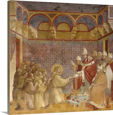 Saint Francis And Friars Receiving Franciscan Rule From Pope, By Giotto, 1297-99.