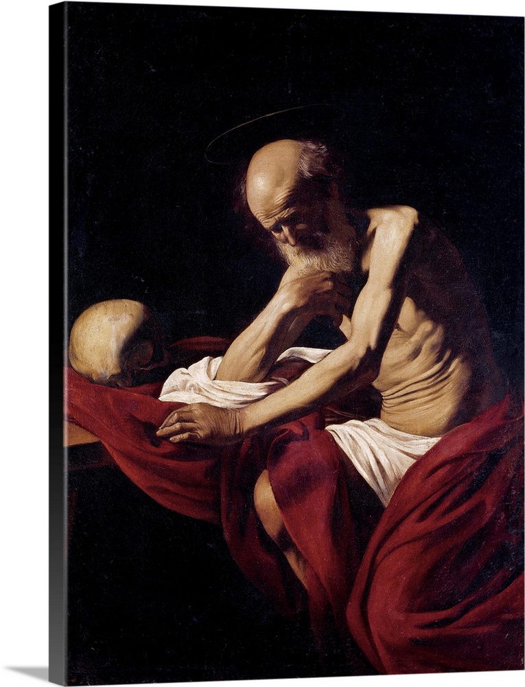 CARAVAGGIO, Michelangelo Merisi da (1573-1610). Saint Jerome Penitent. 1605 - 1606. Baroque art. Oil on canvas. SPAIN. Mon...