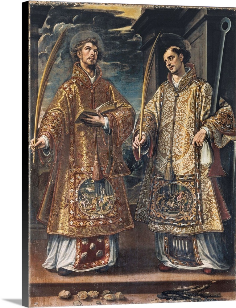 SANCHEZ COELLO, Alonso (1531-1588). Saint Lawrence and Saint Stephen. 1580. Renaissance art. Oil on canvas. SPAIN. San Lor...