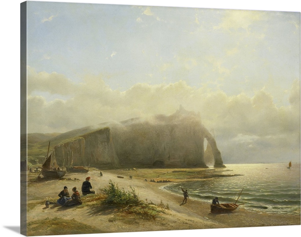 Seascape on the Coast, by Willem Anthonie van Deventer, 1845-80, Dutch painting, oil on panel. Beach and the cliffs at Etr...
