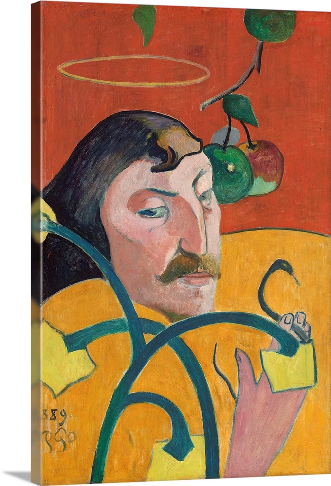 Self-Portrait, by Paul Gauguin, 1889, French Post-Impressionist painting, oil on wood panel. Gauguin's disembodied head an...