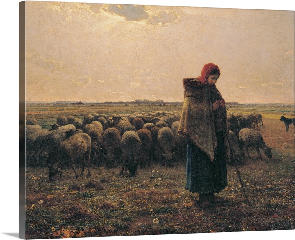 Shepherdess with Her Flock, by Jean-Franois Millet, 19th Century, oil on canvas, cm 81 x 100 - France, Ile de France, Pari...