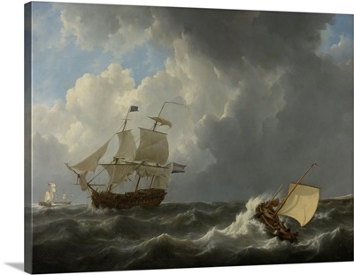 Ships in a Turbulent Sea, 1826, Dutch painting, oil on canvas