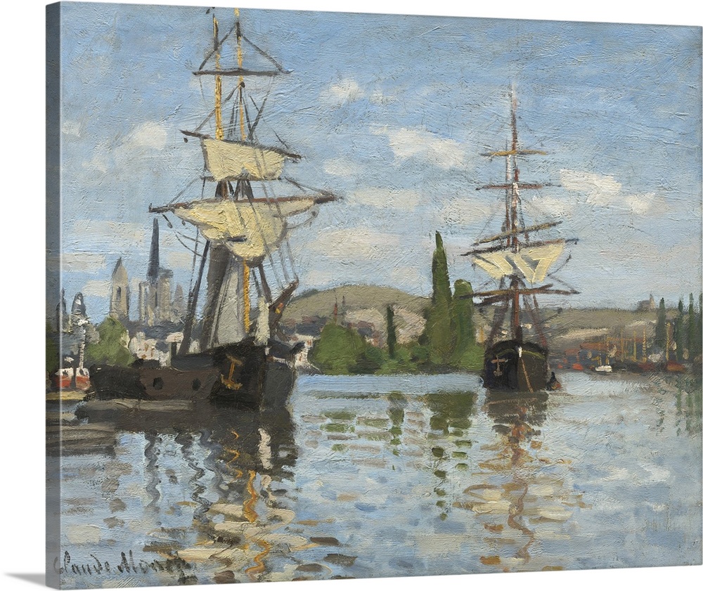 Ships Riding on the Seine at Rouen, by Claude Monet, 1873, French impressionist painting, oil on canvas