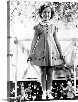 Shirley Temple, Modeling Spring Frock Of Shantung With Hat-Shaped Buttons, Ca. 1936