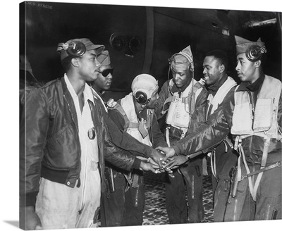 Six African American Air Force Gunners Join Hands.