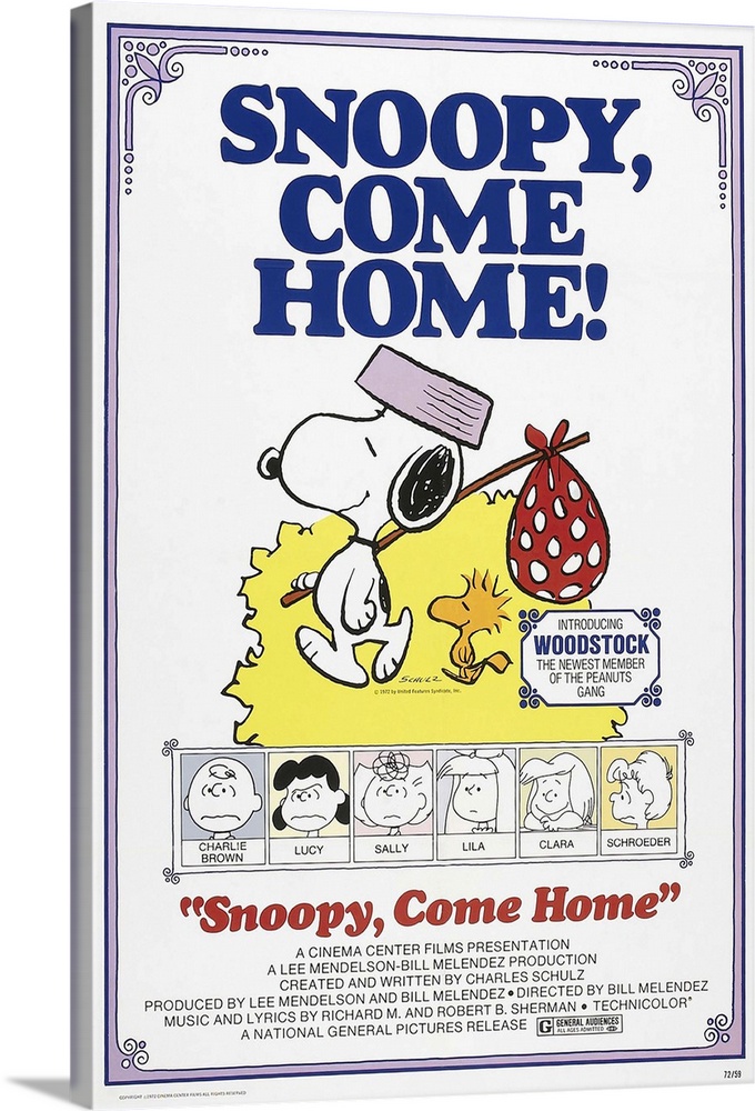 Snoopy, Come Home! - Vintage Cartoon Poster Solid-Faced Canvas Print