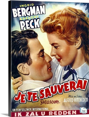 Spellbound, Gregory Peck, Ingrid Bergman, Belgian Poster Art, 1945