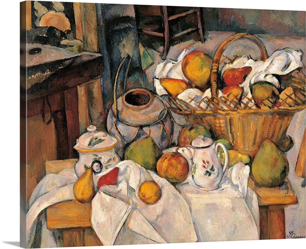 Still life in the Basket or the Kitchen Table, by Paul Czanne, 1888 - 1890, 19th Century, oil on canvas, cm 65 x 81 - Fran...