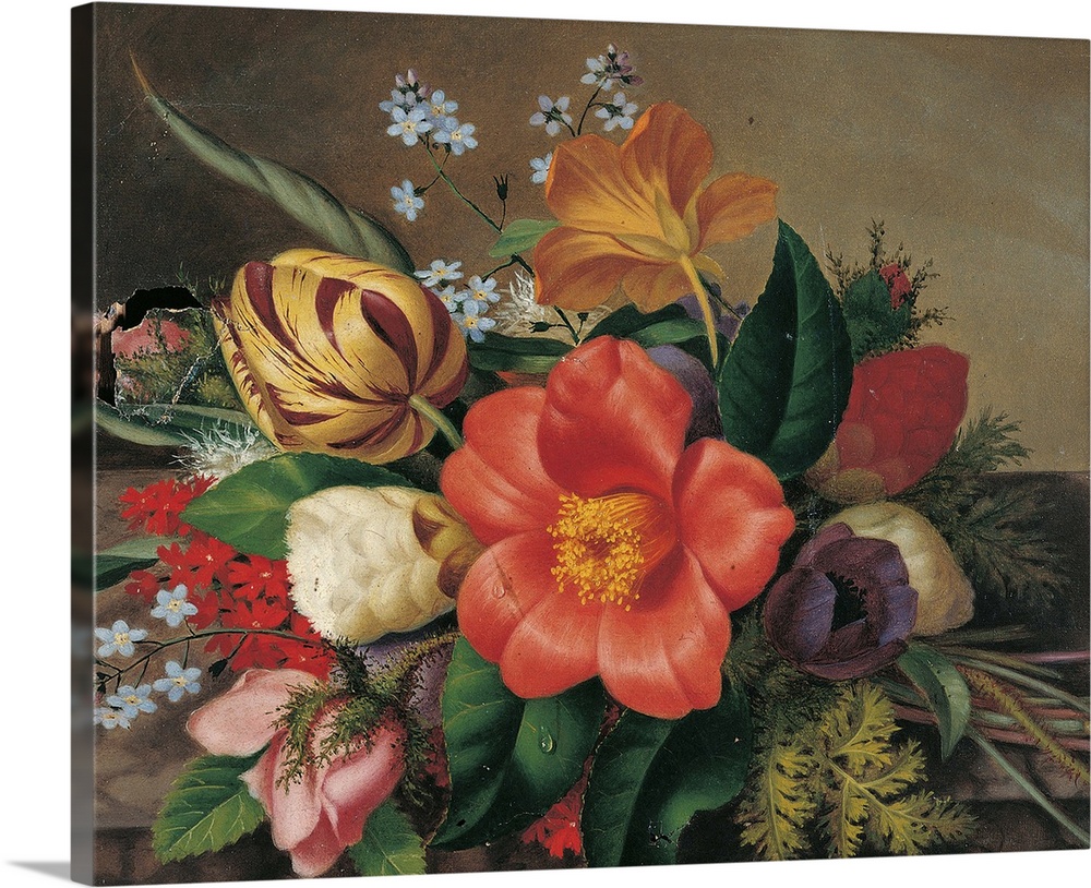 Still Life with Flowers, by Carl Adolf Senff, 19th Century, - Italy, Lazio, Rome, Religious Pio Catel Institute. All. Bouq...