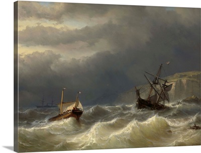 Storm in the Strait of Dover, by Louis Meijer, 1819-66, Dutch painting, oil on panel