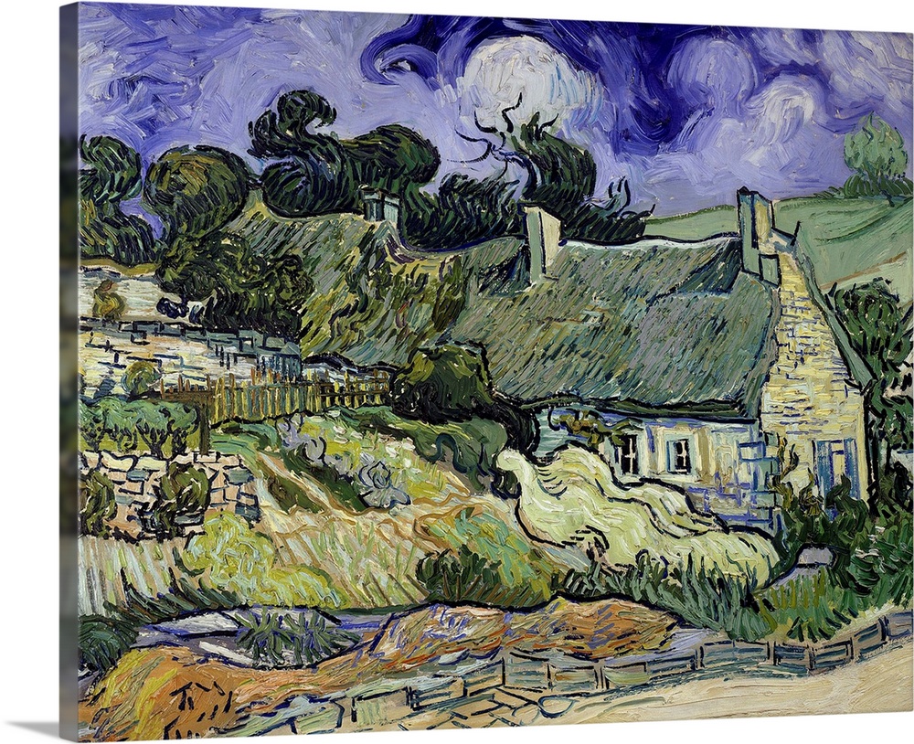 4159, Vincent Van Gogh, Dutch School. Thatched Cottages at Cordeville, Auvers-sur-Oise. 1890. Oil on canvas, 0.73 x 0.92 m...