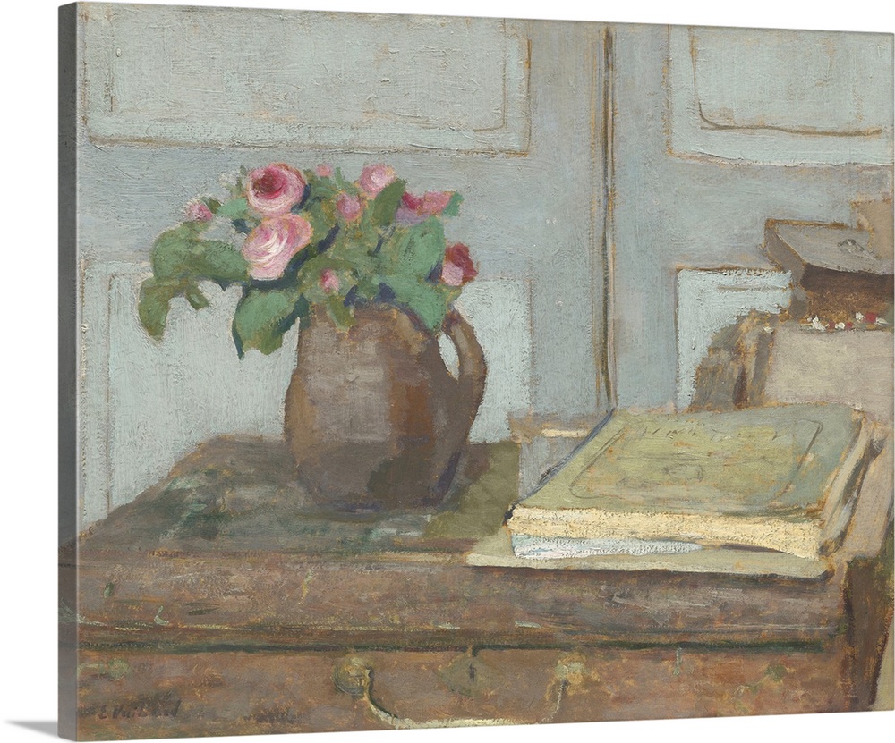 The Artist's Paint Box and Moss Roses, by Edouard Vuillard, 1898, French painting, oil on cardboard. This is one of Vuilla...