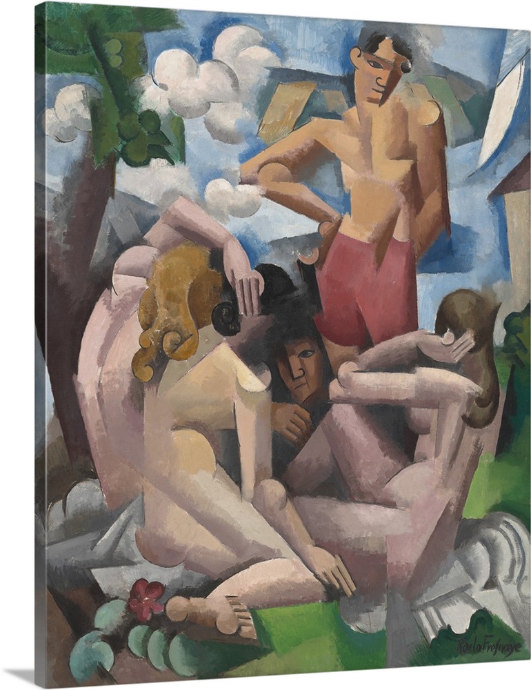The Bathers, by Roger de La Fresnaye, 1912, French painting, oil on canvas. De La Fresnaye's work evolved to a decorative ...