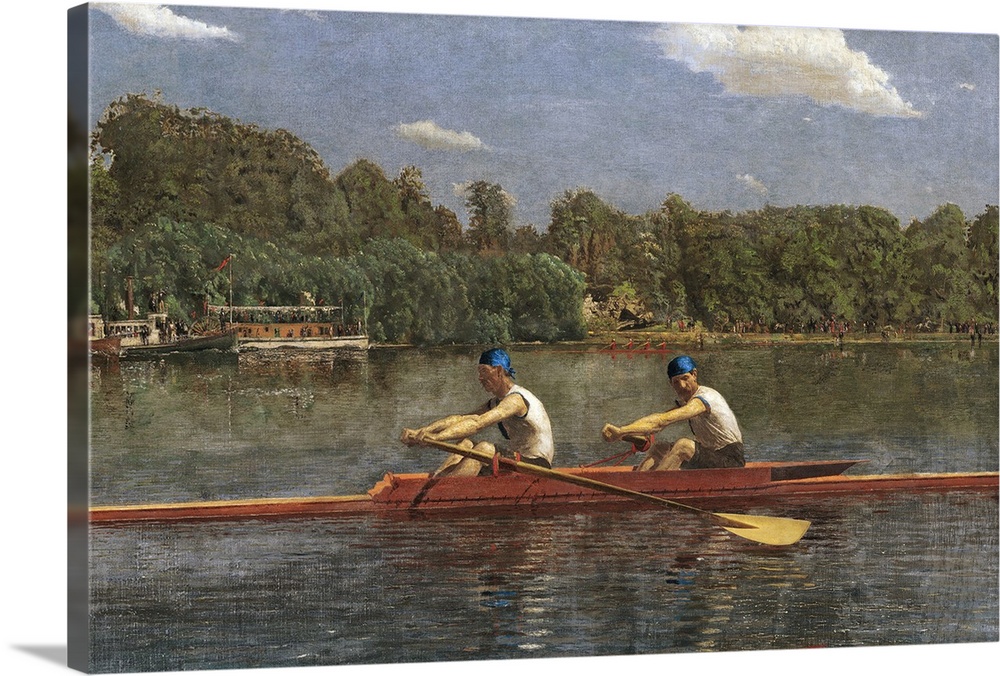 The Biglin Brothers Racing, by Thomas Eakins, 1872, American painting, oil on canvas. Bliglin brothers in a two-man scull....