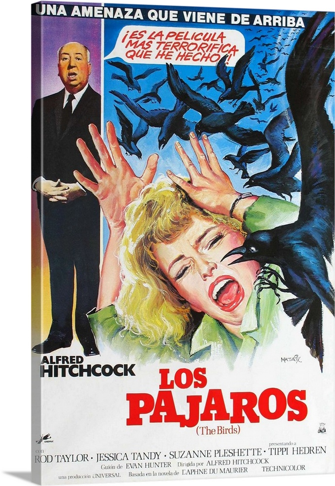 The Birds, (aka Los Pajaros), L-R: Alfred Hitchcock, Tippi Hedren On Spanish Poster Art, 1963.