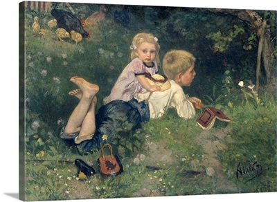 The Butterflies, by August Allebe, 1871, Dutch painting, oil on panel