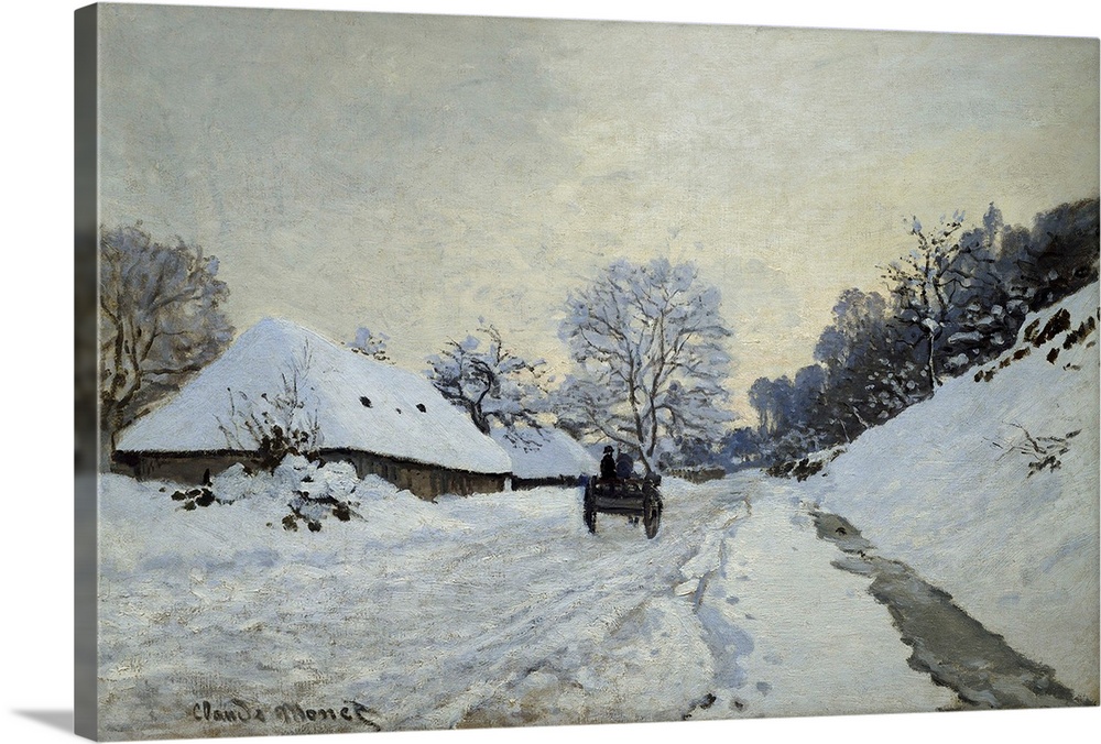 Claude Monet, French School. The Cart. Snow-covered road at Honfleur. Circa 1867. Oil on canvas, 0.65 x 0.925 m. Paris, mu...