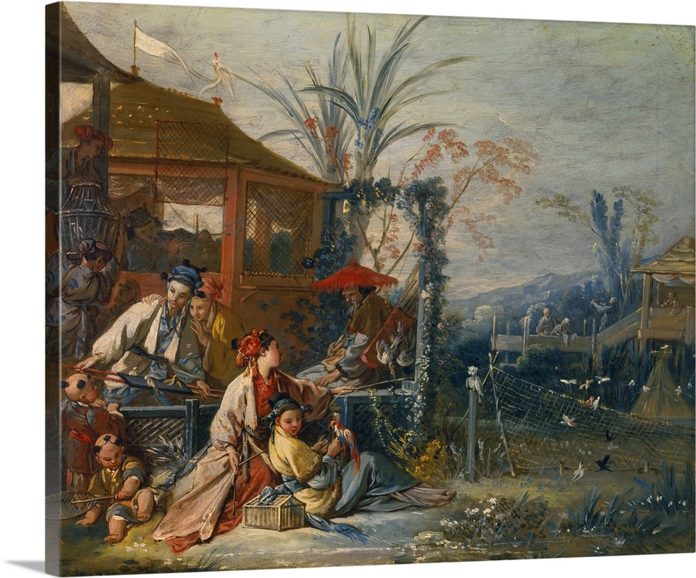 Francois Boucher, French School. The Chinese Hunt. Circa 1742. Oil on canvas, 0.47 x 0.405. Besancon, musee des Beaux Arts...