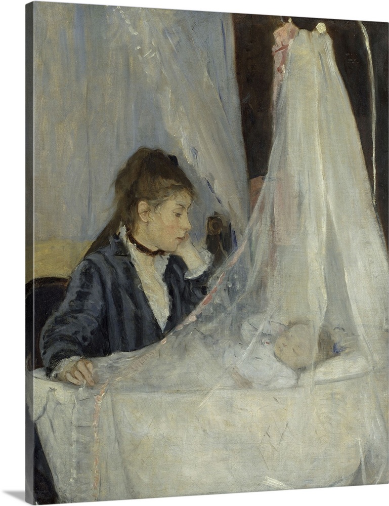 Berthe Morisot, French School. The Cradle. 1872. Oil on canvas, 0.56 x 0.46 m. Paris, musee d'Orsay. Morisot Berthe Ec. Fr...