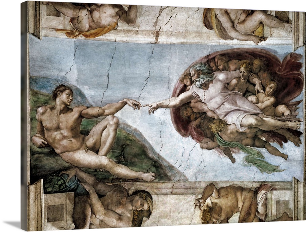 The Creation of Adam, Sistine Chapel Solid-Faced Canvas Print