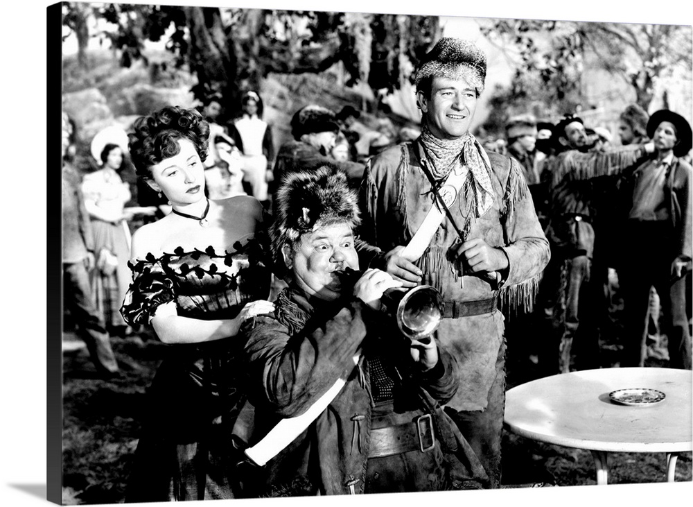 The Fighting Kentuckian, From Left, Vera Ralston, (aka Vera Hruba Ralston), Oliver Hardy, John Wayne, 1949.