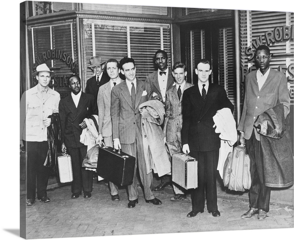 The First 'Freedom Riders' Holding Suitcases Outside Office Of Attorney S.W. Robinson.