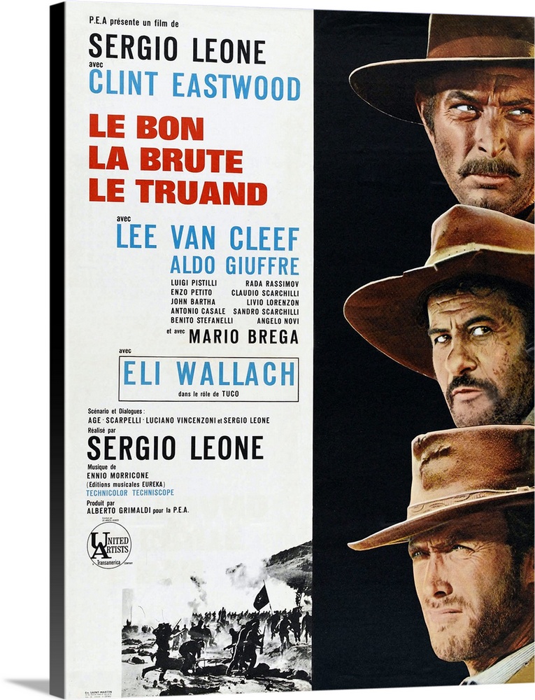 The Good, The Bad And The Ugly (aka Le Bon, La Brute, Le Truand), Right From Top: Lee Van Cleef, Eli Wallach, Clint Eastwo...