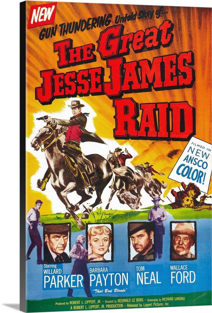 THE GREAT JESSE JAMES RAID, bottom from left: Willard Parker, Barbara Payton, Tom Neal, Wallace Ford, 1953