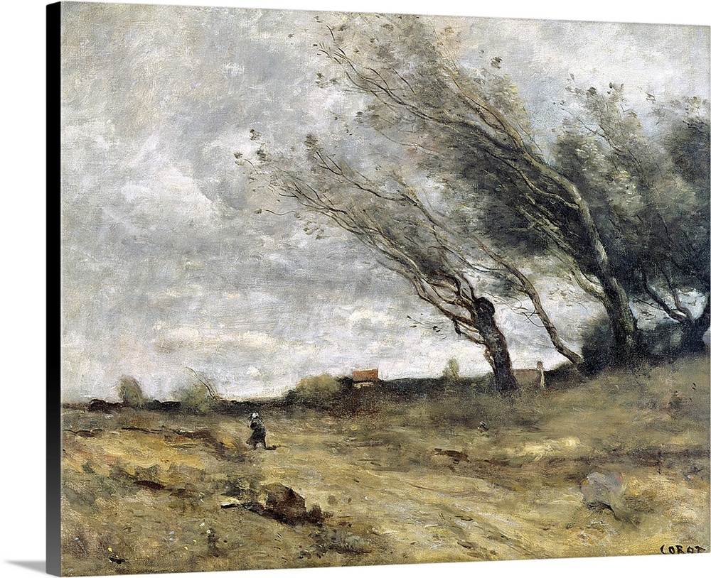4239, Camille Corot, French School. The Gust of Wind. 1870. Oil on canvas, 0.47 x 0.58 m. Reims, musee des Beaux Arts. C42...