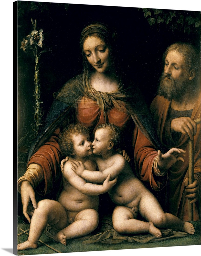 LUINI, Bernardino (1480-1532). The Holy Family with the Infant St. beg. 16th c. Work after a Leonardo da Vinci's compositi...