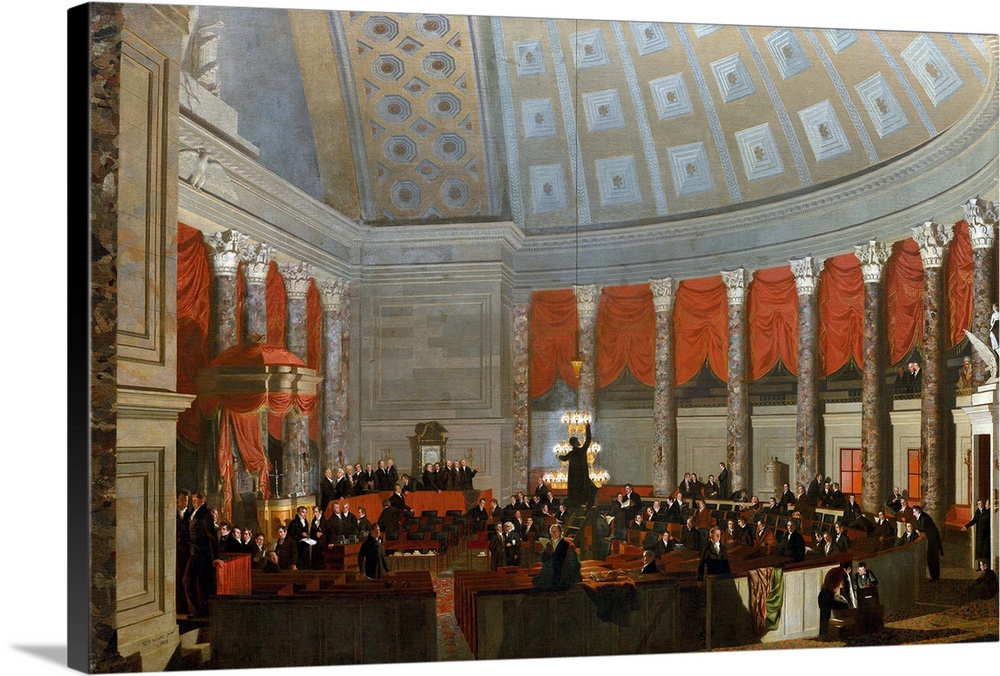 The House of Representatives, by Samuel F. B. Morse, 1822-23, American painting, oil on canvas. The painting captures the ...