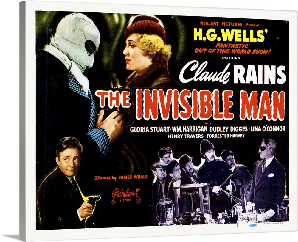 The Invisible Man, Titlecard, Claude Rains (Left, Top And Bottom, And Bottom Right), Gloria Stuart (Top Right), E.E. Clive...