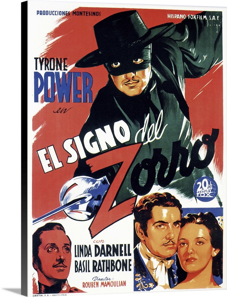 The Mark Of Zorro, (aka El Signo Del Zorro), Tyrone Power (Top), Bottom From Left: Basil Rathbone, Tyrone Power, Linda Dar...