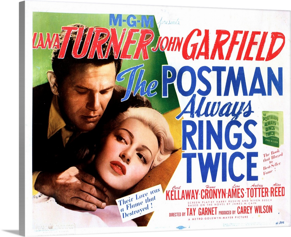 The Postman Always Rings Twice, Lana Turner, John Garfield, 1946, Poster Art.