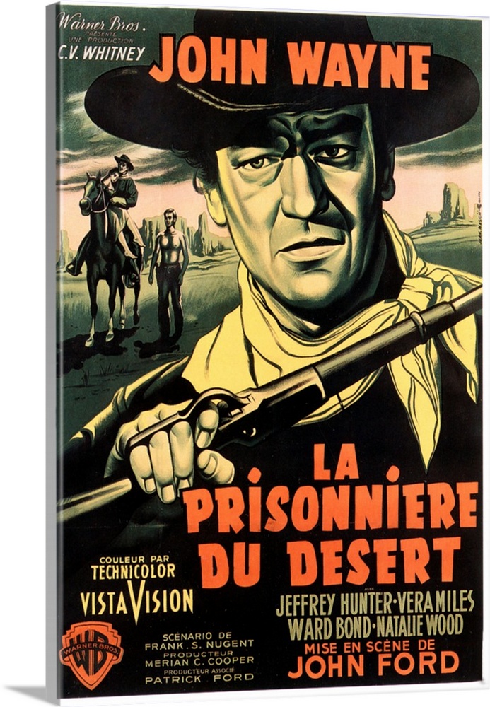 The Searchers, (aka La Prisonniere Du Desert), Natalie Wood, John Wayne, Jeffrey Hunter, On French Poster Art, 1956.