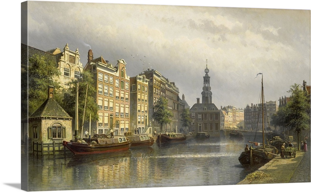 The Singel, Amsterdam, View Toward the Mint, by Eduard Alexander Hilverdink, 1884-86. Dutch painting. The Singel encircled...