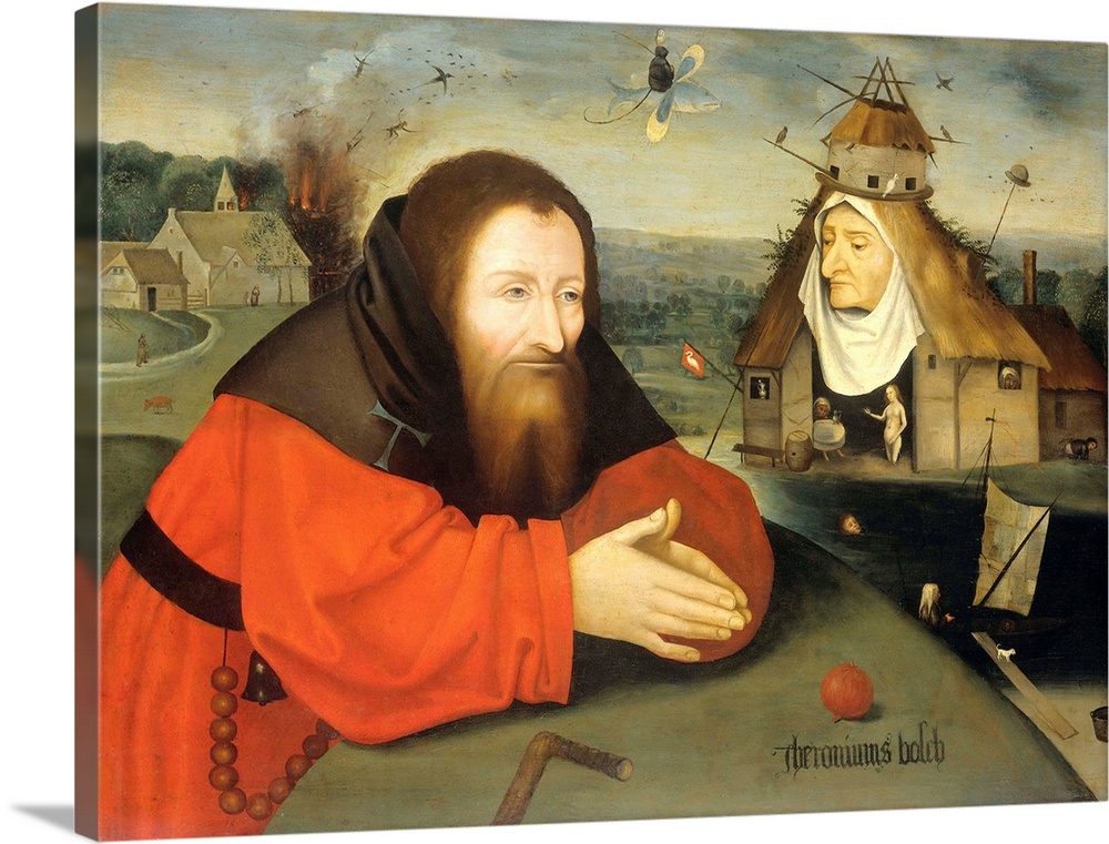 The Temptation of St. Anthony, by Hieronymus Bosch, c. 1530-1600, Netherlandish painting, oil on panel. St. Anthony, the H...