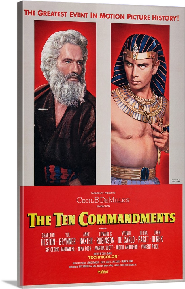 THE TEN COMMANDMENTS, US poster art, from left: Charlton Heston, Yul Brynner, 1956