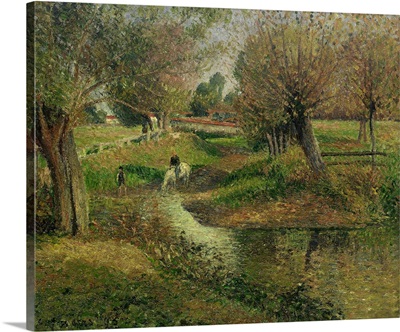 The Trough in Eragny (Horse Drinking at Stream) by impressionist Camille Pissarro 1895