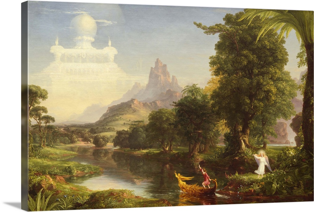 The Voyage of Life: Childhood, by Thomas Cole, 1842, oil on canvas, American painting, oil on canvas. First of four painti...