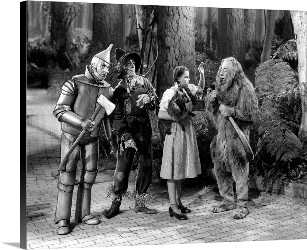 THE WIZARD OF OZ, Jack Haley, Ray Bolger, Judy Garland, Bert Lahr, 1939.