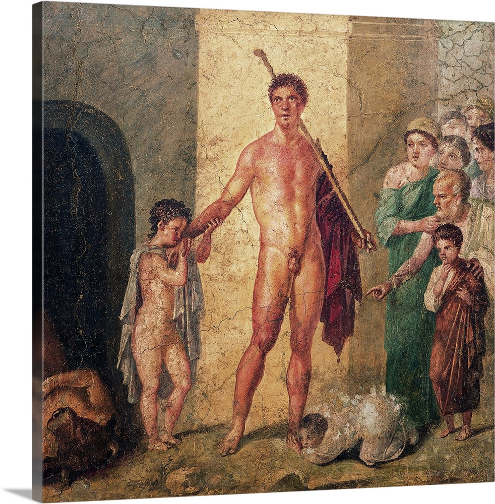 Theseus the Liberator, by unknown artist, 45-79, 1st Century A.D., ripped fresco, 97 x 88 cm - Italy, Campania, Naples, Na...